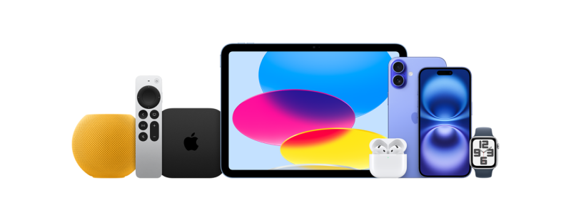 Collection d'appareils électroniques - iPhone, iPad, Apple Watch, AirPods, HomePod